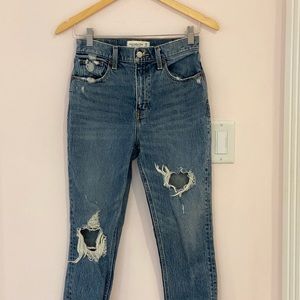 Abercrombie Ankle Blue Ripped Mom Jeans